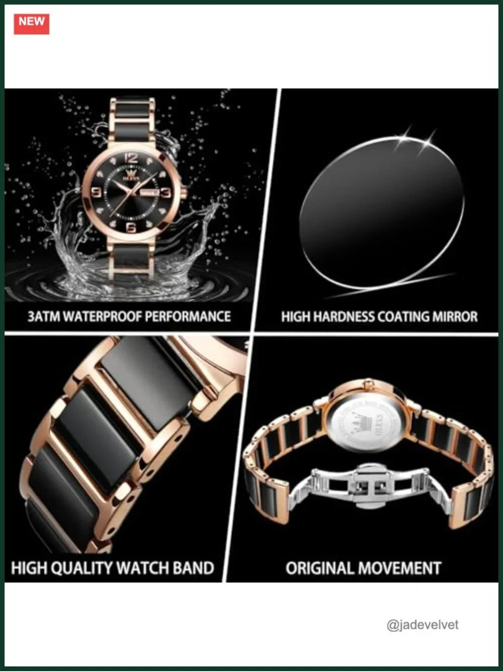 Luxury Women's Ceramic & Stainless Steel Dress Watch, Diamond Accents, Quartz,
